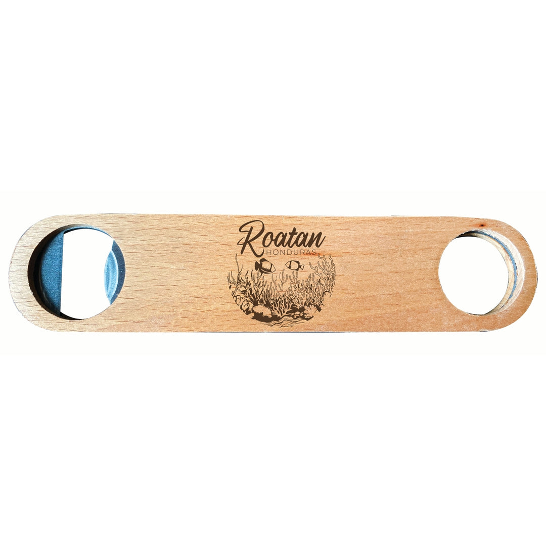 Roatan Honduras Souvenir Engraved Wooden Bottle Opener Image 1