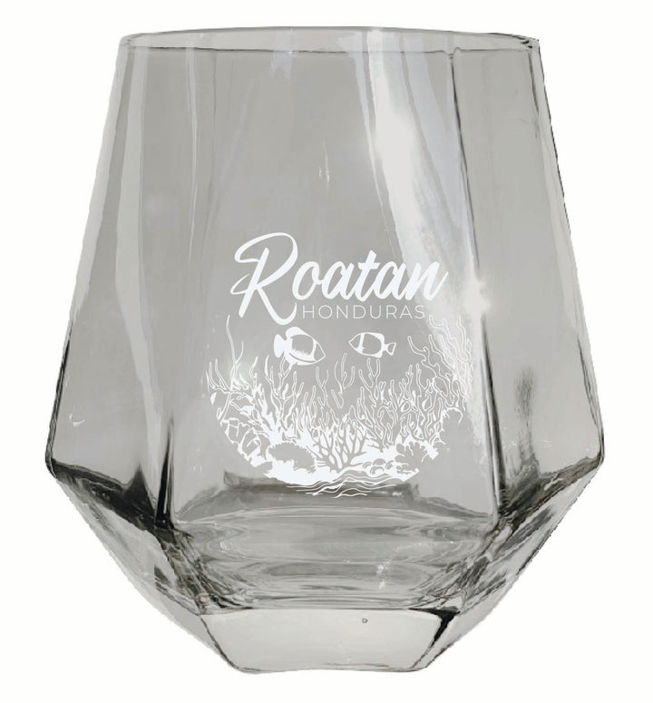 Roatan Honduras Souvenir Stemless Diamond Wine Glass Engraved 15 oz Image 1