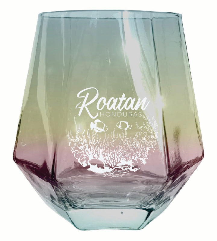 Roatan Honduras Souvenir Stemless Diamond Wine Glass Engraved 15 oz Image 2