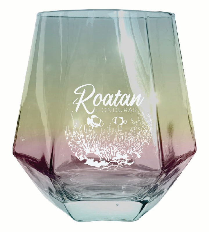 Roatan Honduras Souvenir Stemless Diamond Wine Glass Engraved 15 oz Image 1