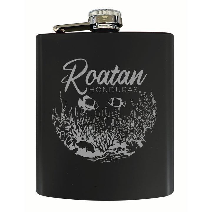 Roatan Honduras Souvenir 7 oz Engraved Steel Flask Matte Finish Image 2