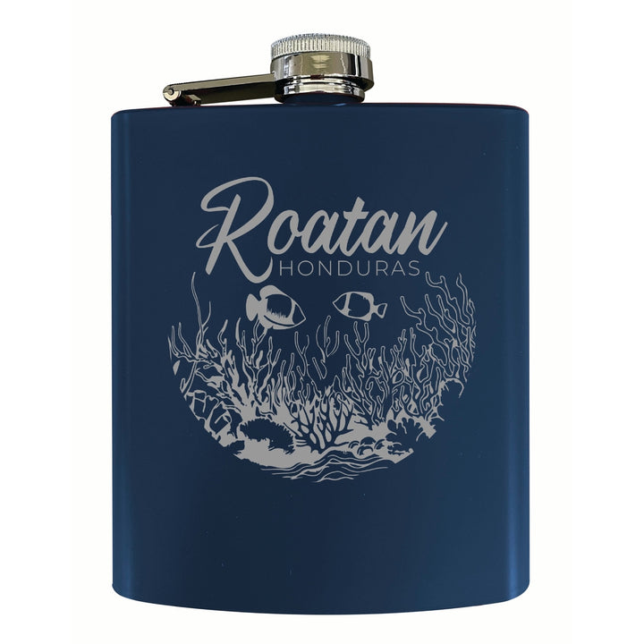 Roatan Honduras Souvenir 7 oz Engraved Steel Flask Matte Finish Image 3