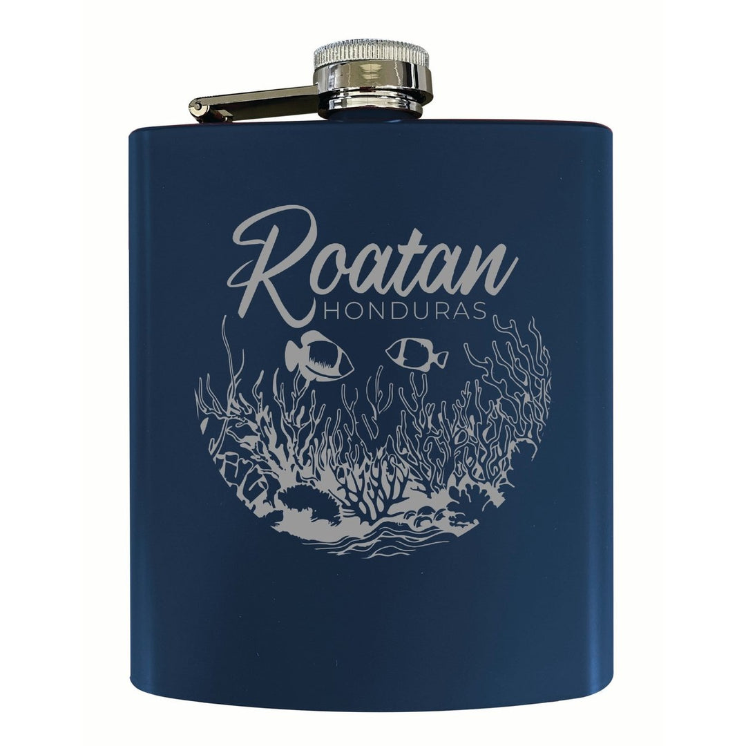 Roatan Honduras Souvenir 7 oz Engraved Steel Flask Matte Finish Image 1