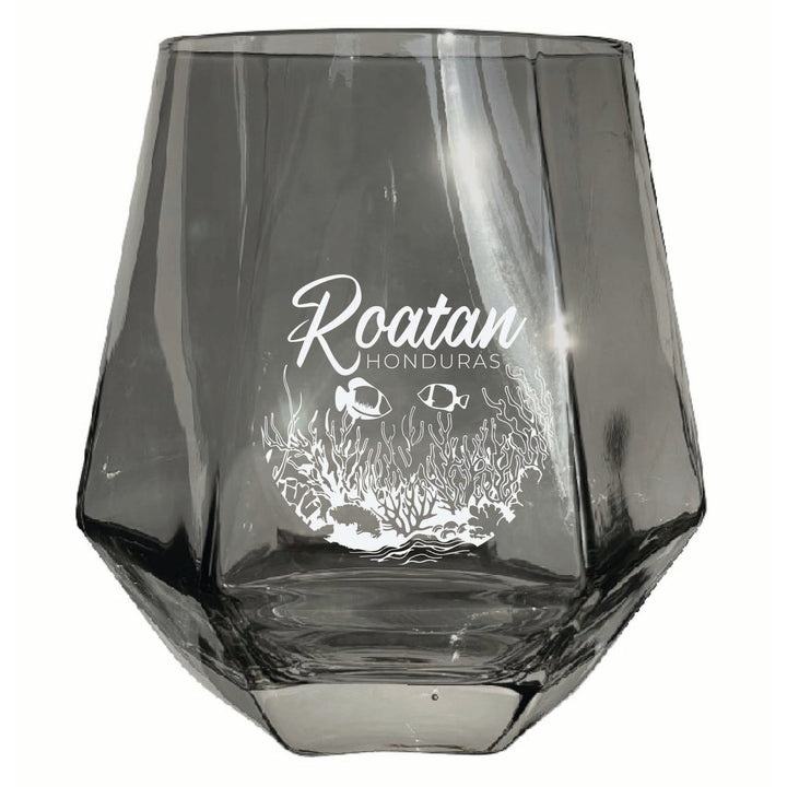 Roatan Honduras Souvenir Stemless Diamond Wine Glass Engraved 15 oz Image 1