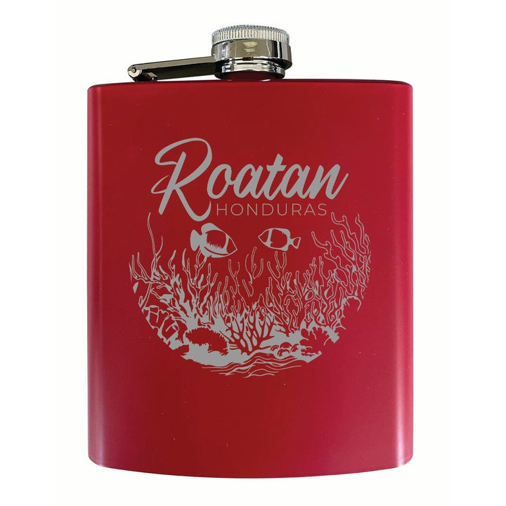 Roatan Honduras Souvenir 7 oz Engraved Steel Flask Matte Finish Image 4