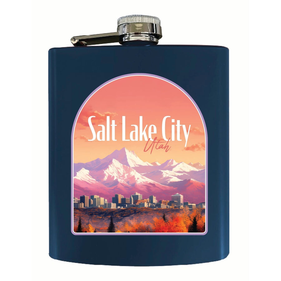 Salt Lake City Utah Design C Souvenir 7 oz Steel Flask Matte Finish Image 1