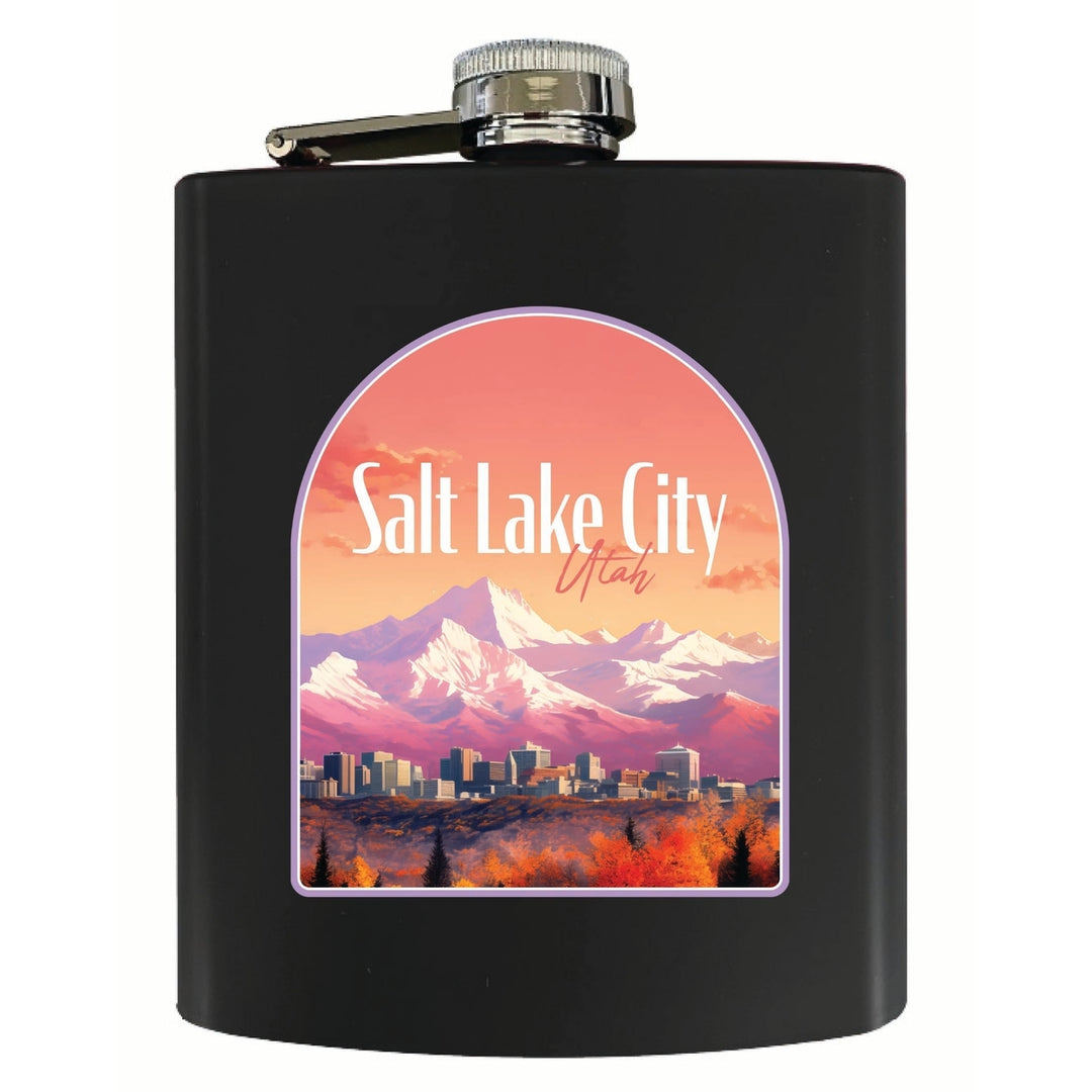 Salt Lake City Utah Design C Souvenir 7 oz Steel Flask Matte Finish Image 2