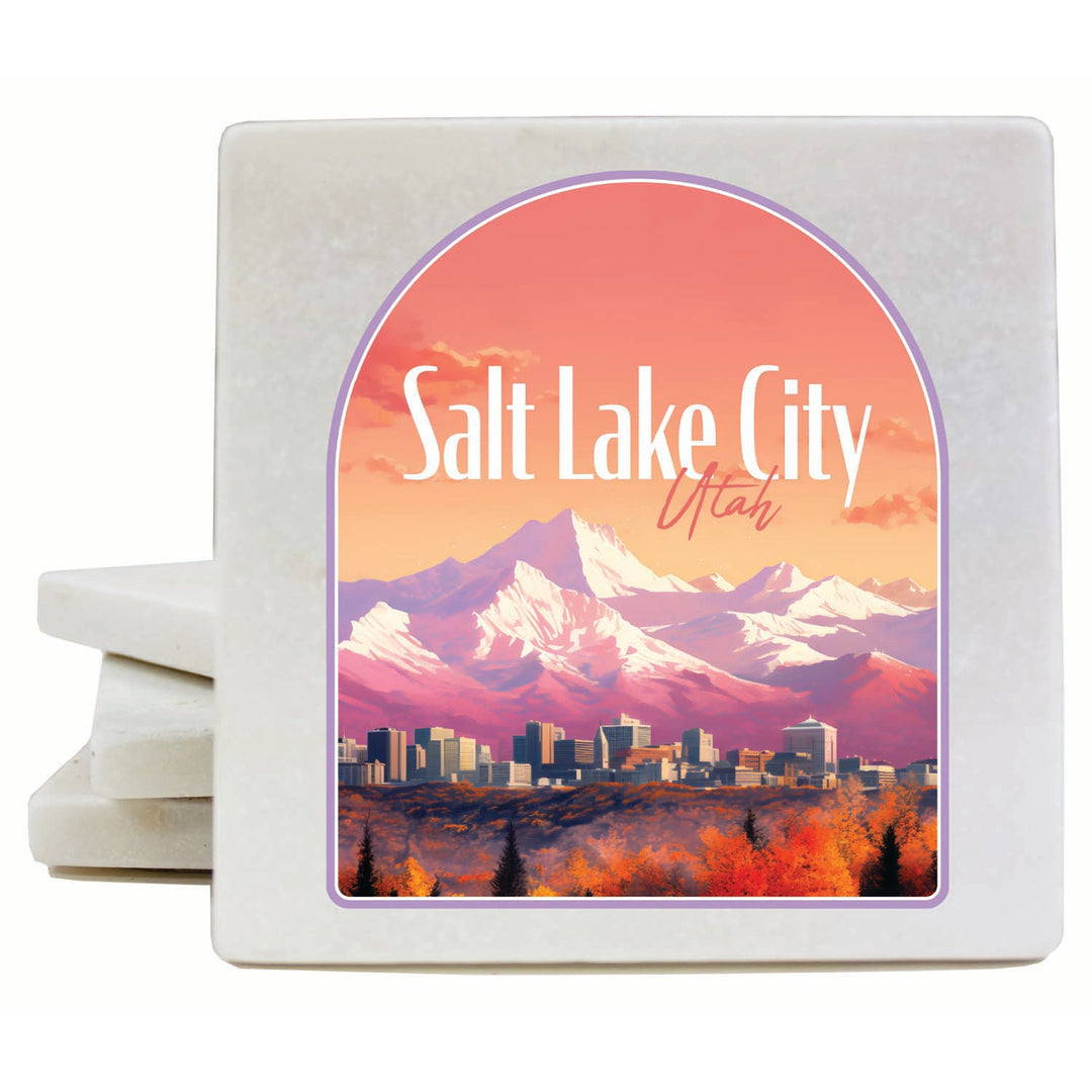 Salt Lake City Utah Design C Souvenir 4x4-Inch Coaster Marble 4 Pack Image 1