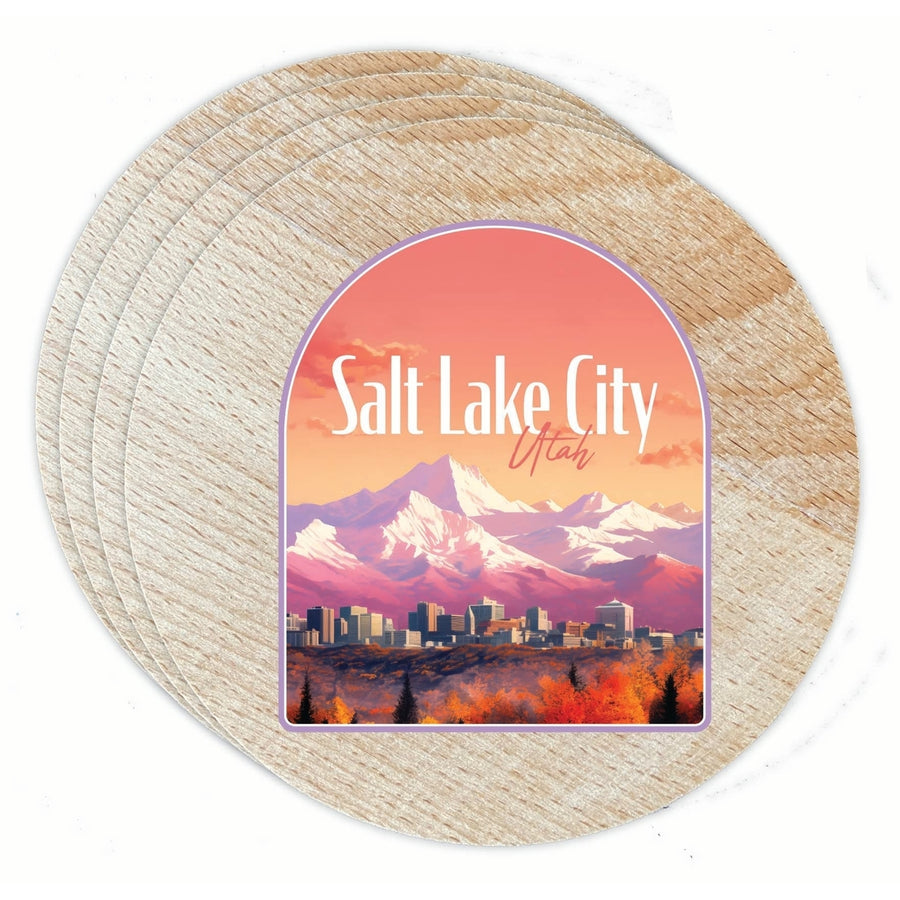 Salt Lake City Utah Design C Souvenir Coaster Wooden 3.5 x 3.5-Inch 4 Pack Image 1