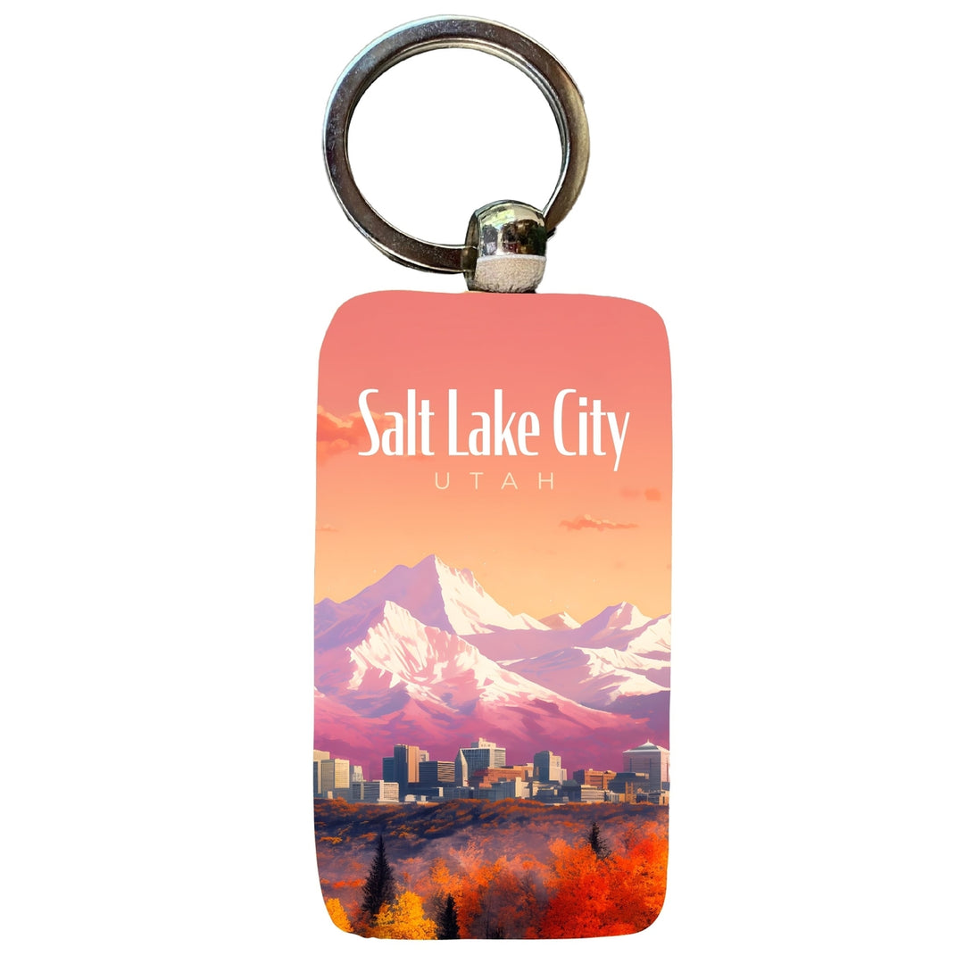 Salt Lake City Utah Design C Souvenir 2.5x1-Inch Souvenir Wooden Keychain Image 1