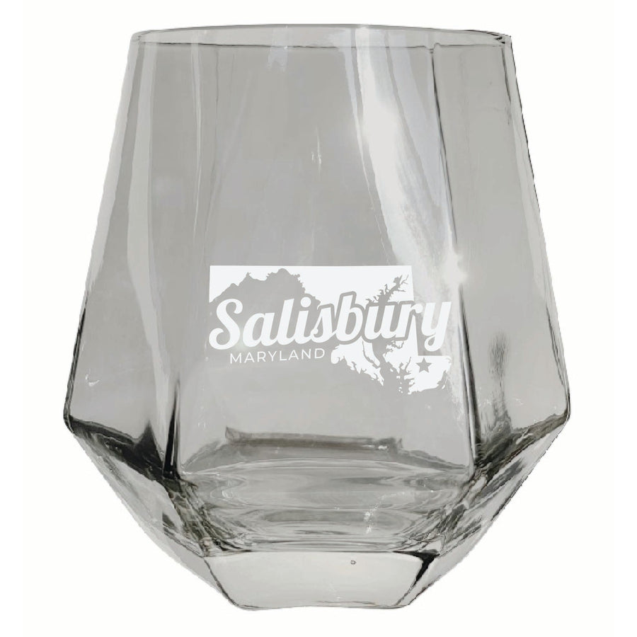 Salisbury Maryland Souvenir Stemless Diamond Wine Glass Engraved 15 oz Image 1