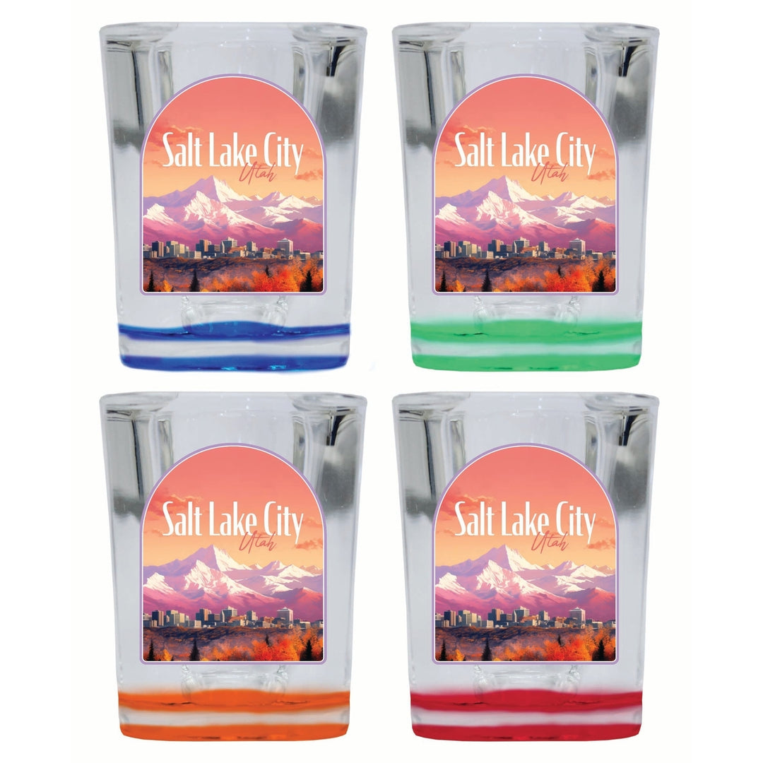 Salt Lake City Utah Design C Souvenir 2 Ounce Shot Glass Square 4-Pack Multicolor Image 1