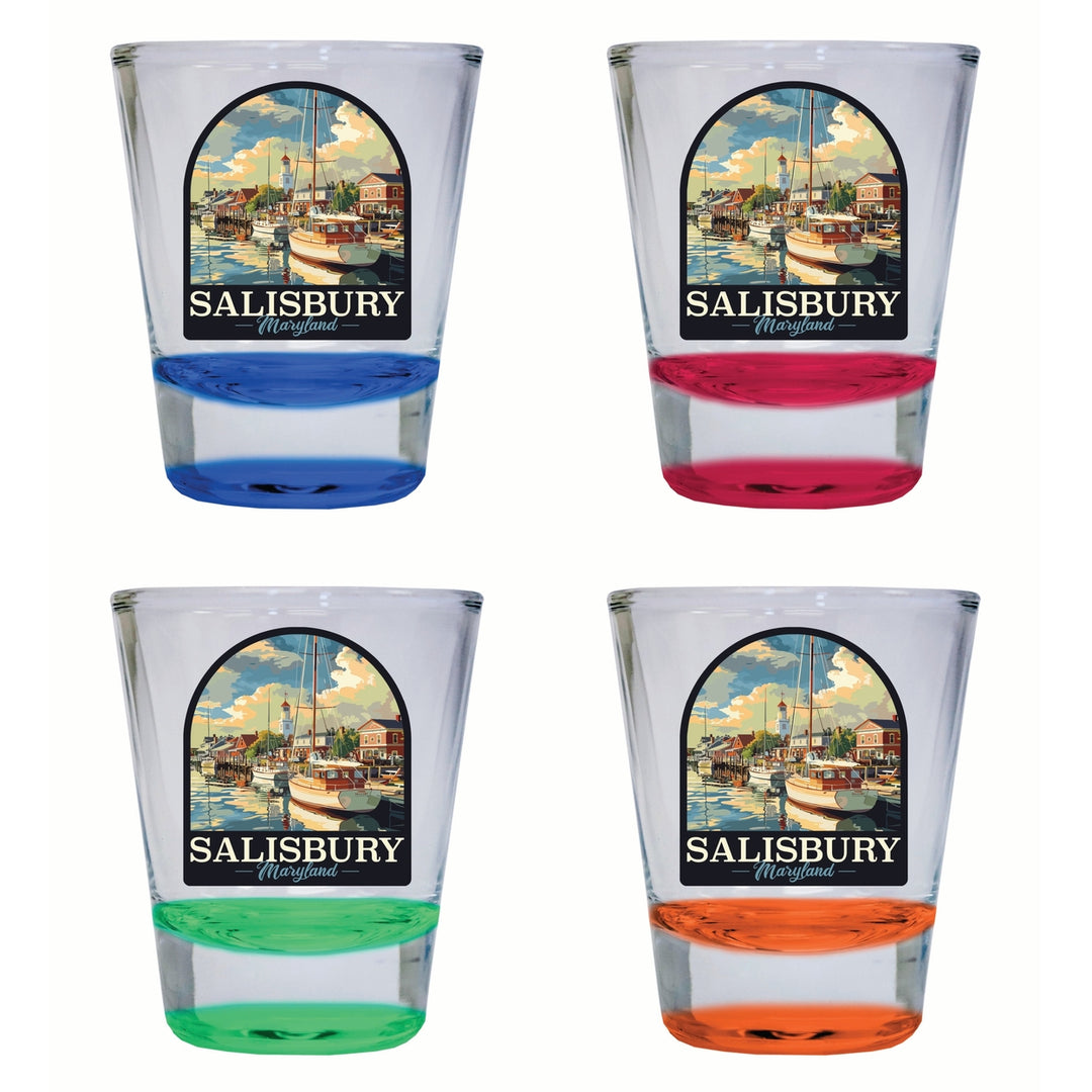 Salisbury Maryland Port of Salisbury Marina Design Souvenir 2 Ounce Shot Glass Round 4-Pack Multicolor Image 1