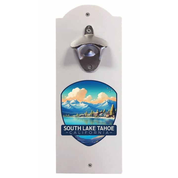 South Lake Tahoe Mountains over Lake Design Souvenir Wall mounted bottle opener Image 2