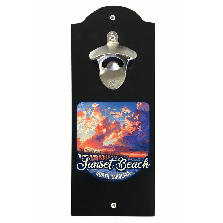 Sunset Beach North Carolina Sunset Pier Design Souvenir Wall mounted bottle opener Image 1