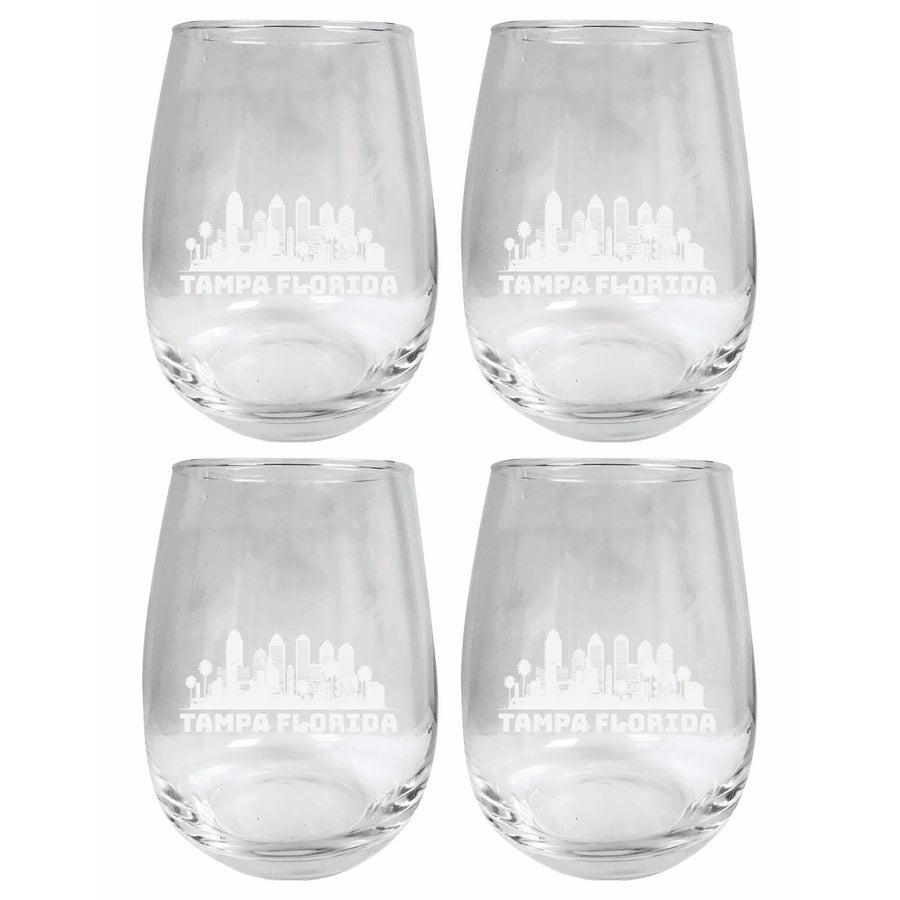 Tampa Florida Souvenir 15 oz Engraved Stemless Wine Glass 4-Pack Image 1