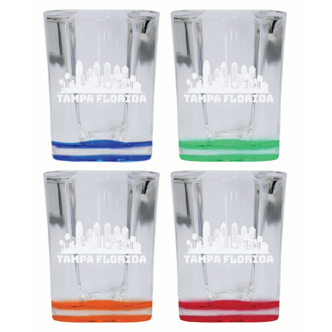 Tampa Florida Souvenir 2 Ounce Engraved Shot Glass Square 4-Pack Multicolor Image 1