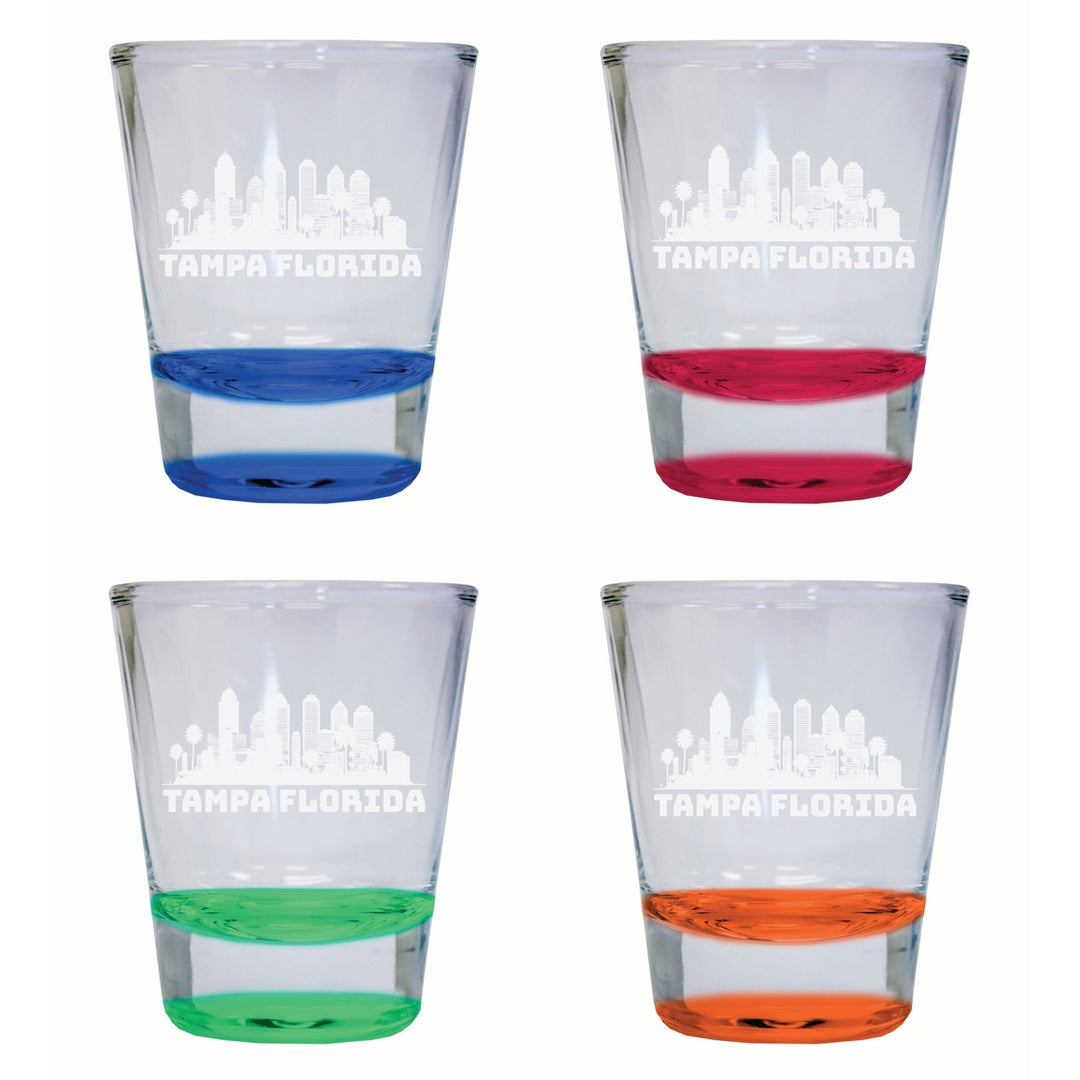 Tampa Florida Souvenir 2 Ounce Engraved Shot Glass Round 4-Pack Multicolor Image 1