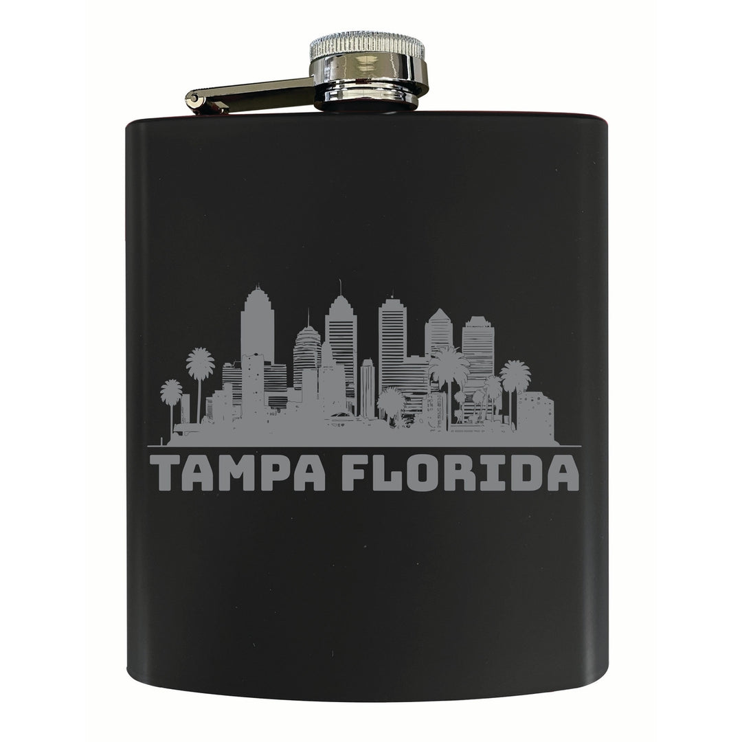 Tampa Florida Souvenir 7 oz Engraved Steel Flask Matte Finish Image 1