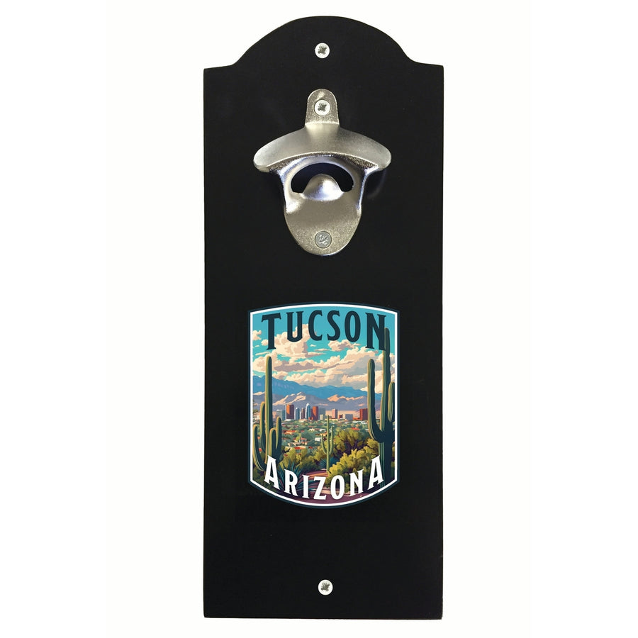 Tucson Arizona Cactus and Cityscape Design Souvenir Wall mounted bottle opener Image 1