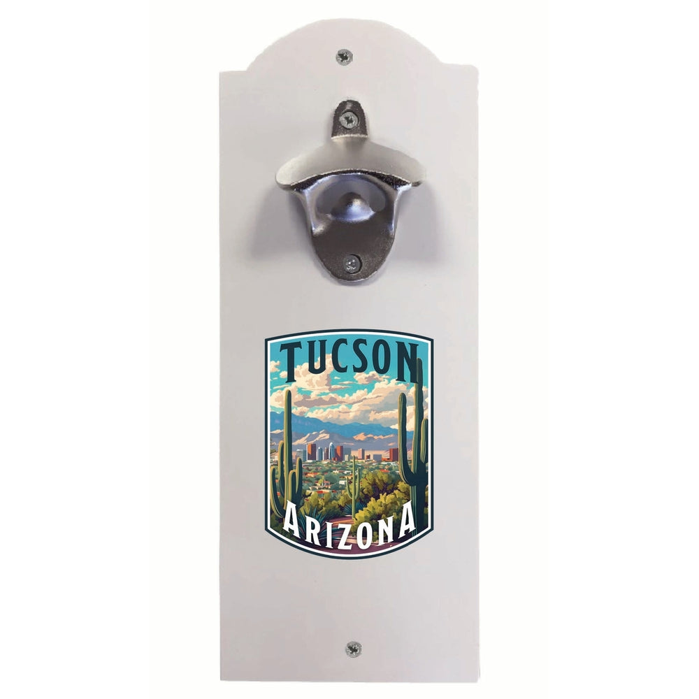 Tucson Arizona Cactus and Cityscape Design Souvenir Wall mounted bottle opener Image 2