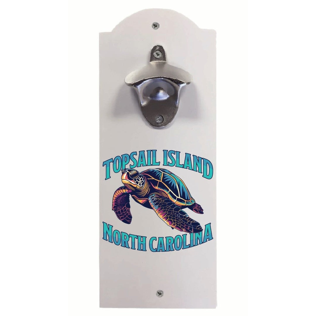 Topsail Island North Carolina Colorful Turtle Design Souvenir Wall mounted bottle opener Image 1