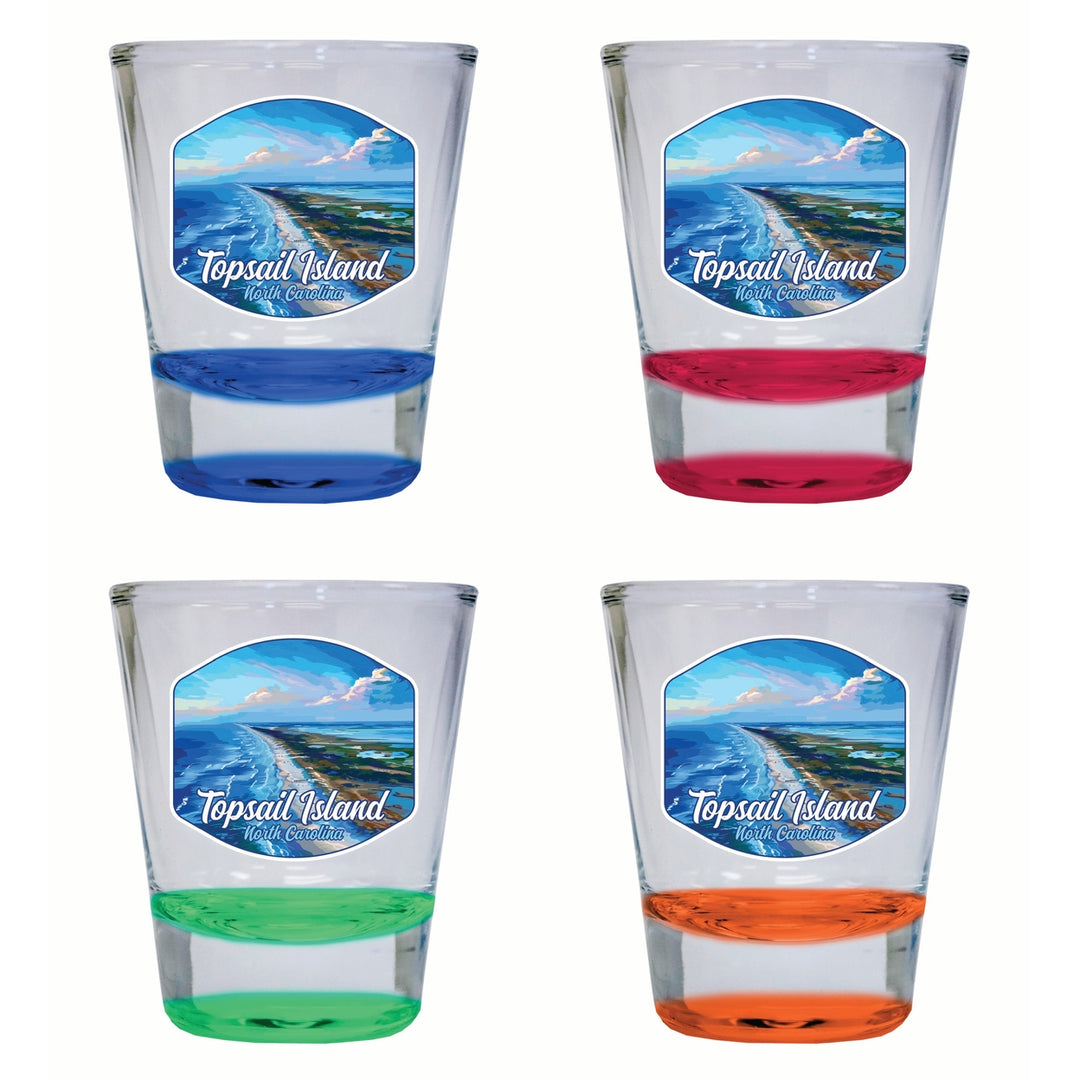 Topsail Island North Carolina Aerial View Design Souvenir 2 Ounce Shot Glass Round 4-Pack Multicolor Image 1