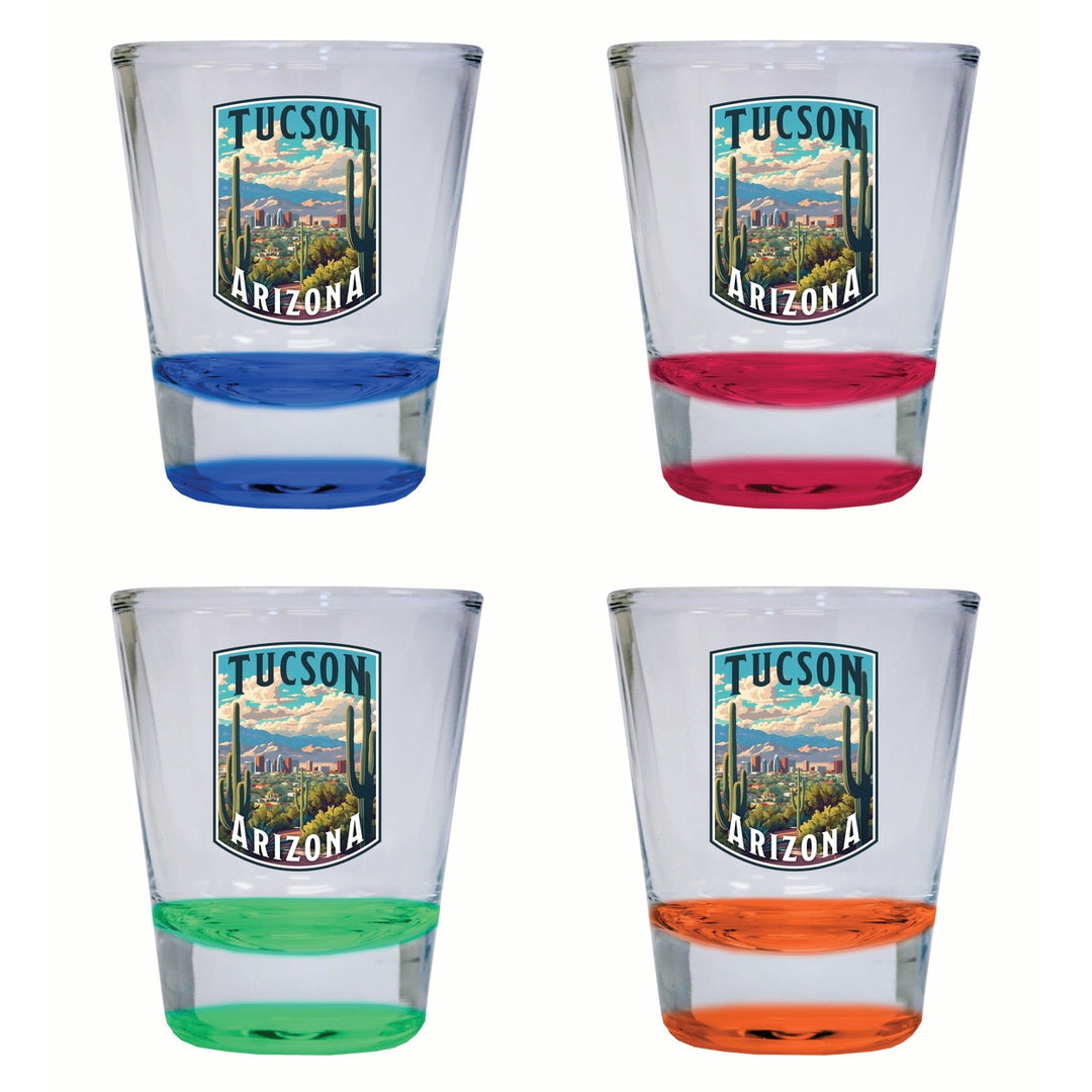 Tucson Arizona Cactus and Cityscape Design Souvenir 2 Ounce Shot Glass Round 4-Pack Multicolor Image 1