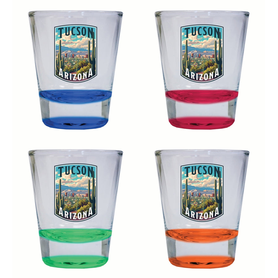 Tucson Arizona Cactus and Cityscape Design Souvenir 2 Ounce Shot Glass Round 4-Pack Multicolor Image 1