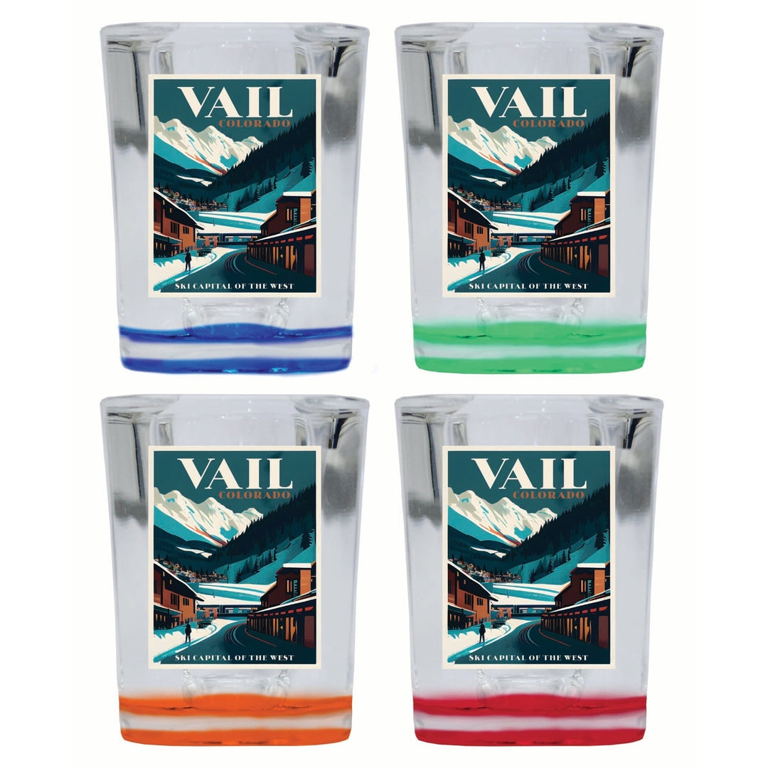 Vail Colorado Design B Souvenir 2 Ounce Shot Glass Square 4-Pack Multicolor Image 1