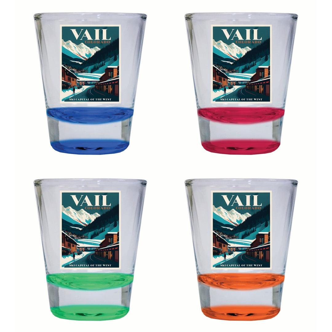 Vail Colorado Design B Souvenir 2 Ounce Shot Glass Round 4-Pack Multicolor Image 1