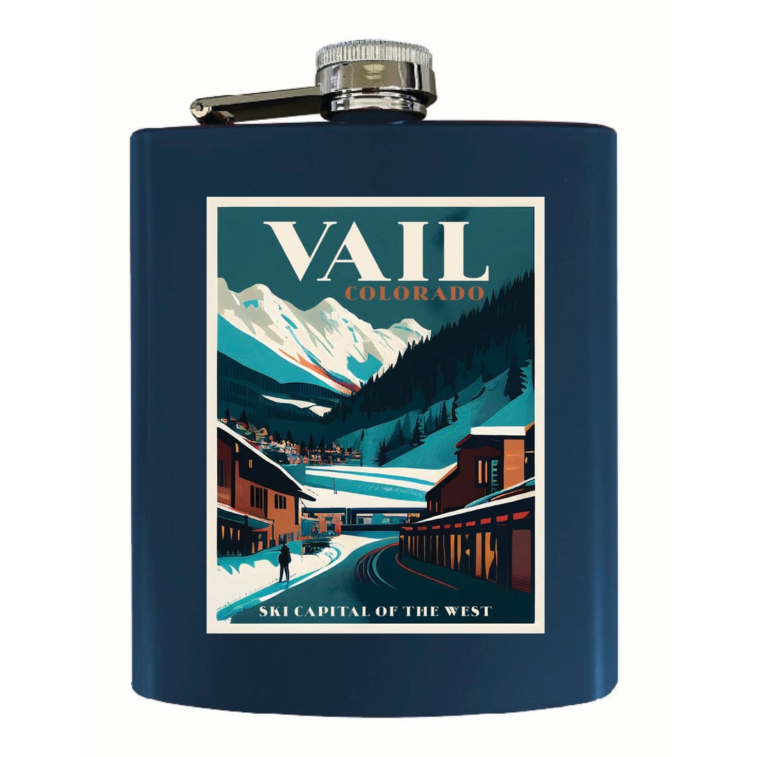 Vail Colorado Design B Souvenir 7 oz Steel Flask Matte Finish Image 2