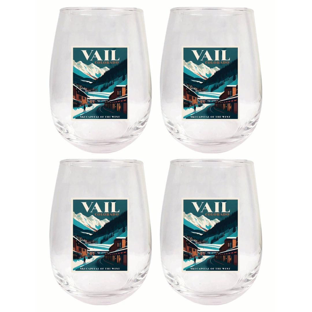 Vail Colorado Design B Souvenir 15 oz Stemless Wine Glass 4-Pack Image 1