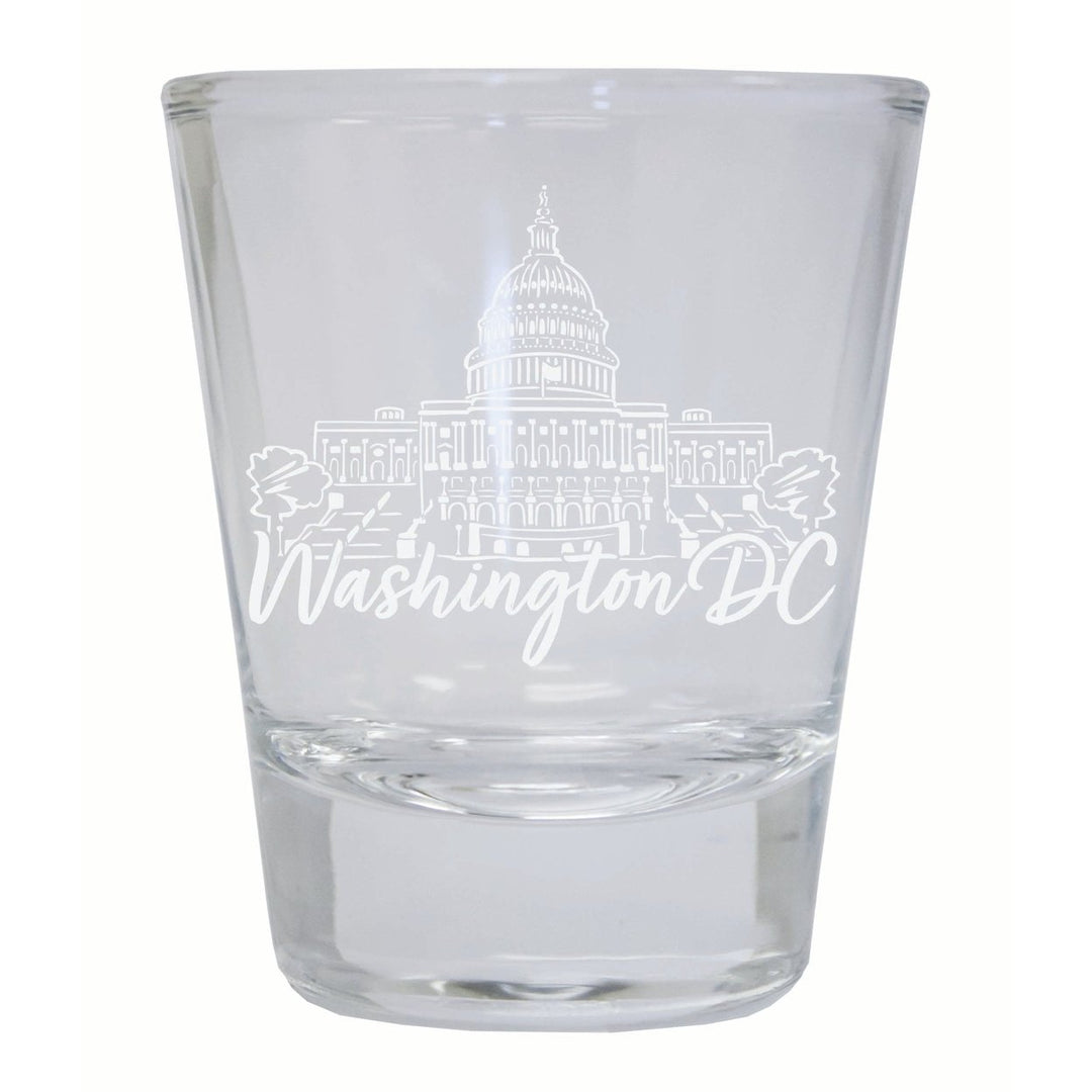 Washington DC Engraving2 Souvenir 2 Ounce Engraved Shot Glass Round Image 1