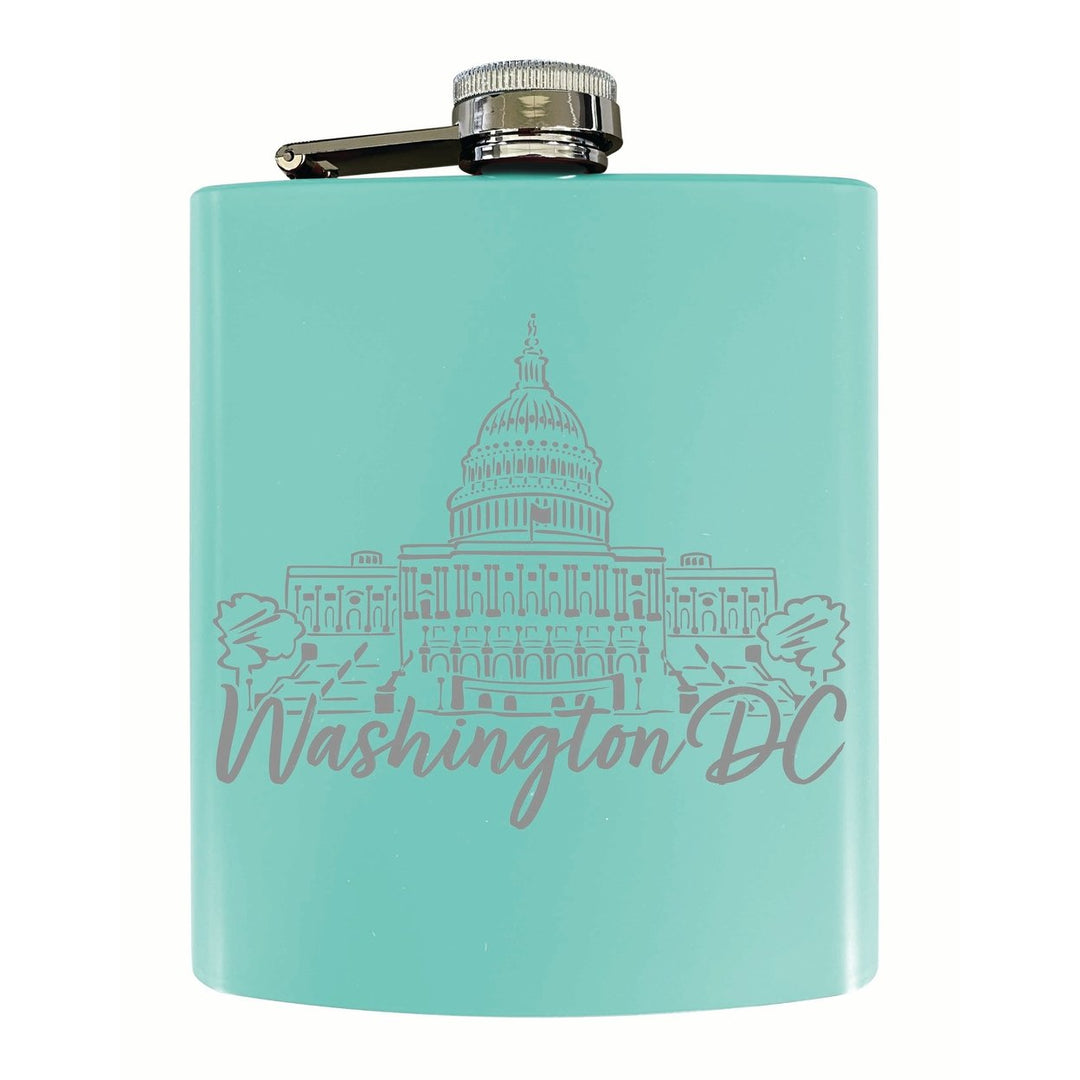 Washington DC Engraving2 Souvenir 7 oz Engraved Steel Flask Matte Finish Image 1