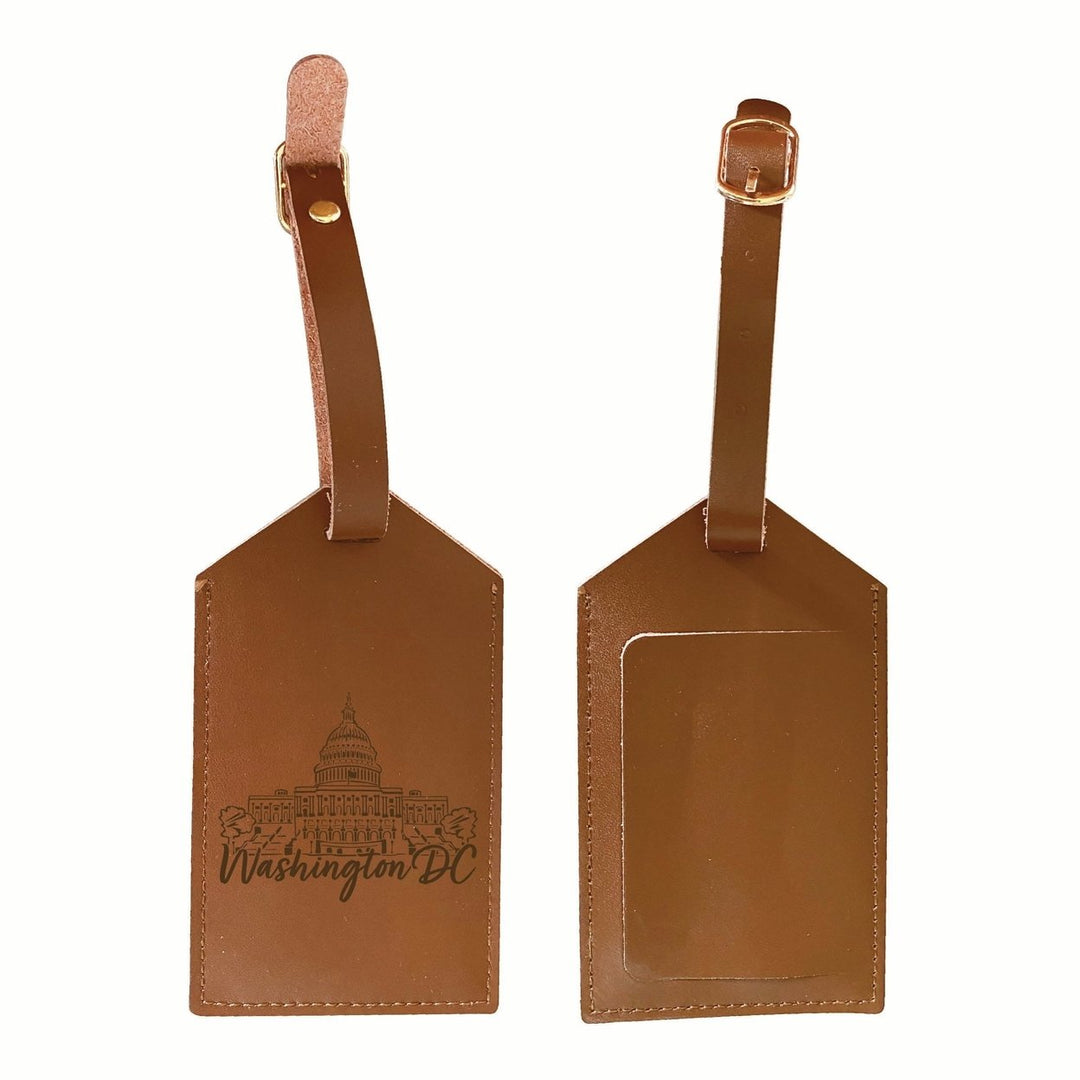 Washington DC Engraving2 Souvenir Engraved Leather Luggage Tag Image 1