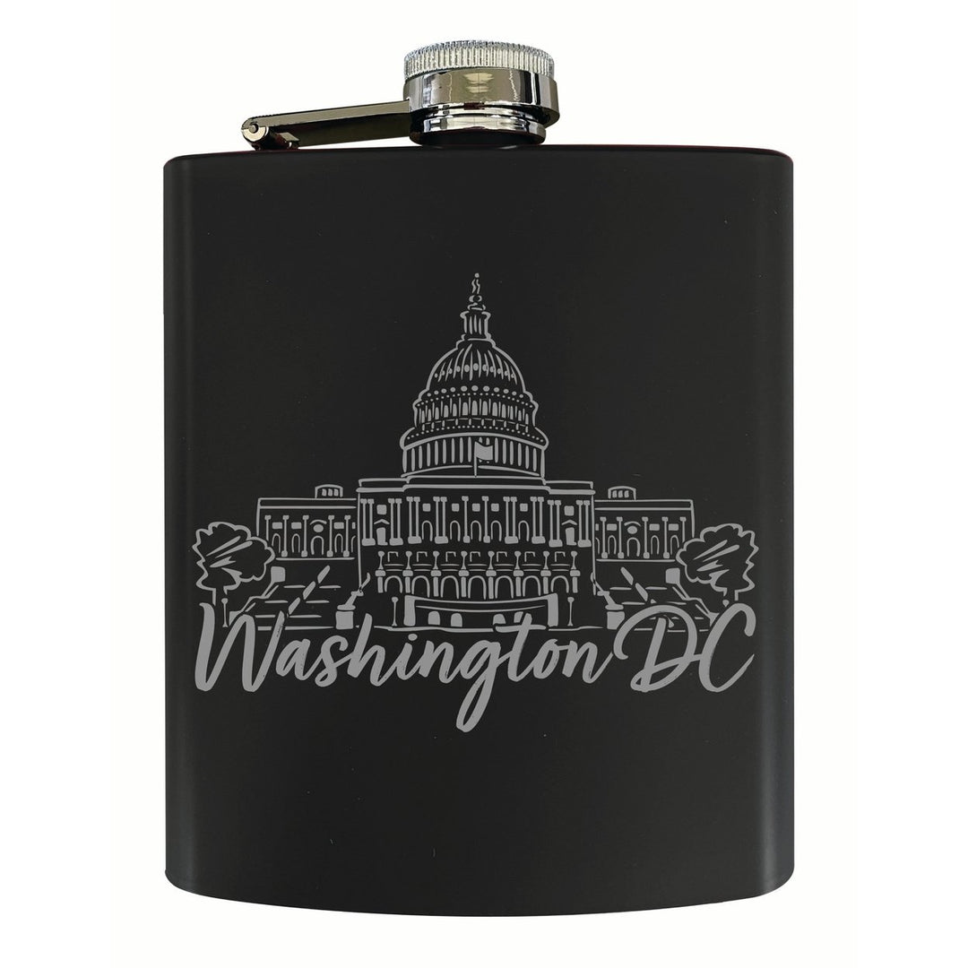 Washington DC Engraving2 Souvenir 7 oz Engraved Steel Flask Matte Finish Image 1