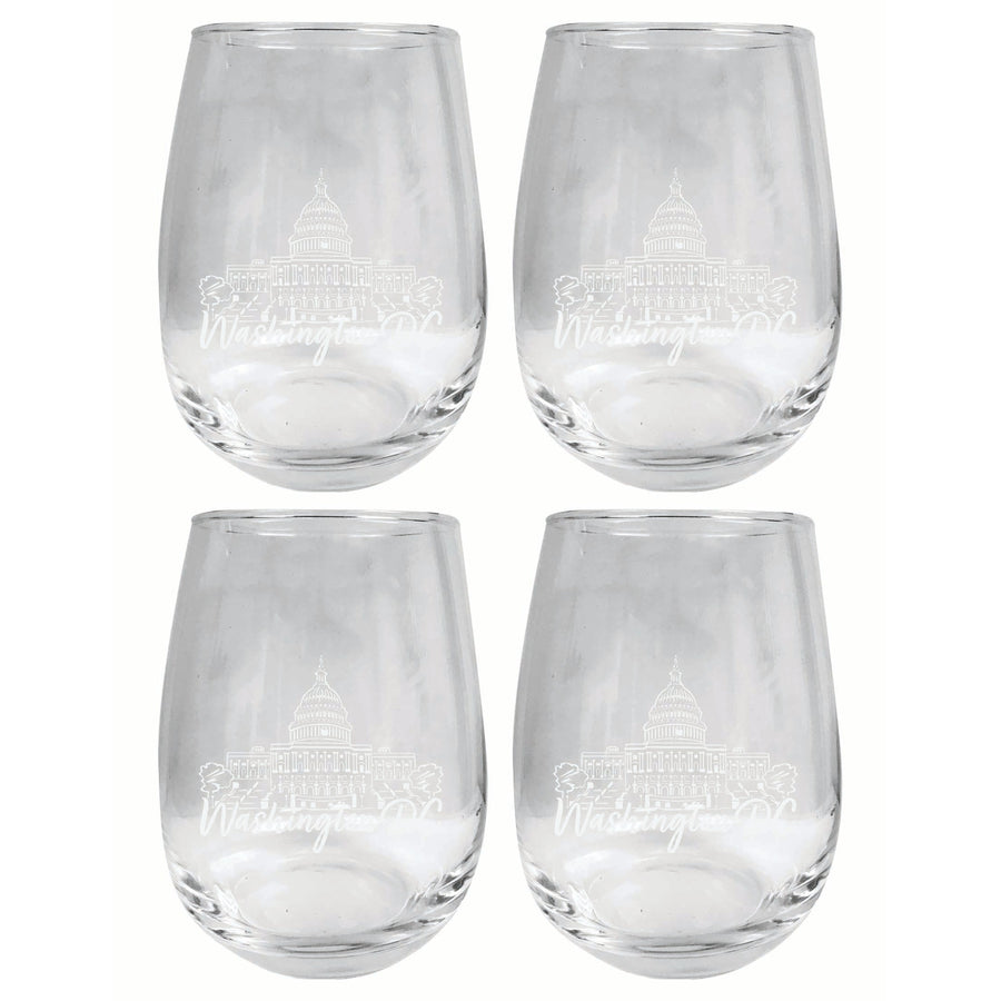 Washington DC Engraving2 Souvenir 15 oz Engraved Stemless Wine Glass 4-Pack Image 1