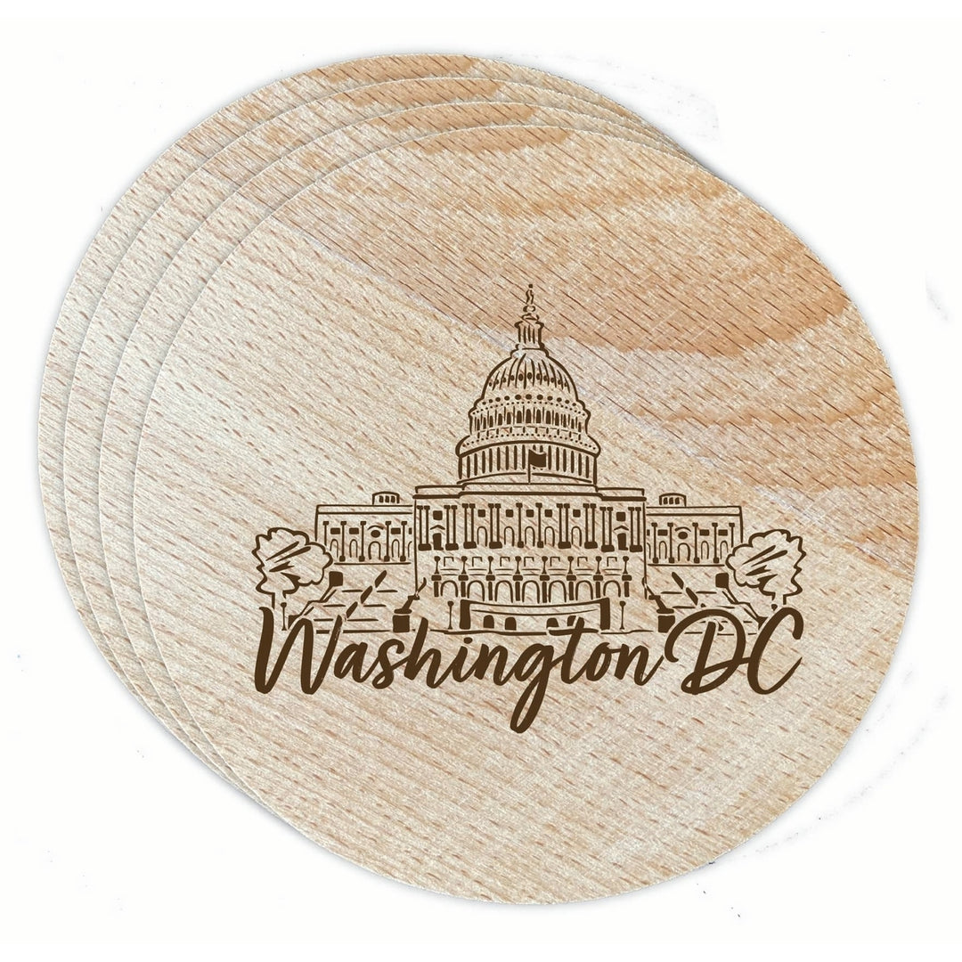 Washington DC Engraving2 Souvenir Etched Coaster Wooden 3.5 x 3.5-Inch 4 Pack Image 1