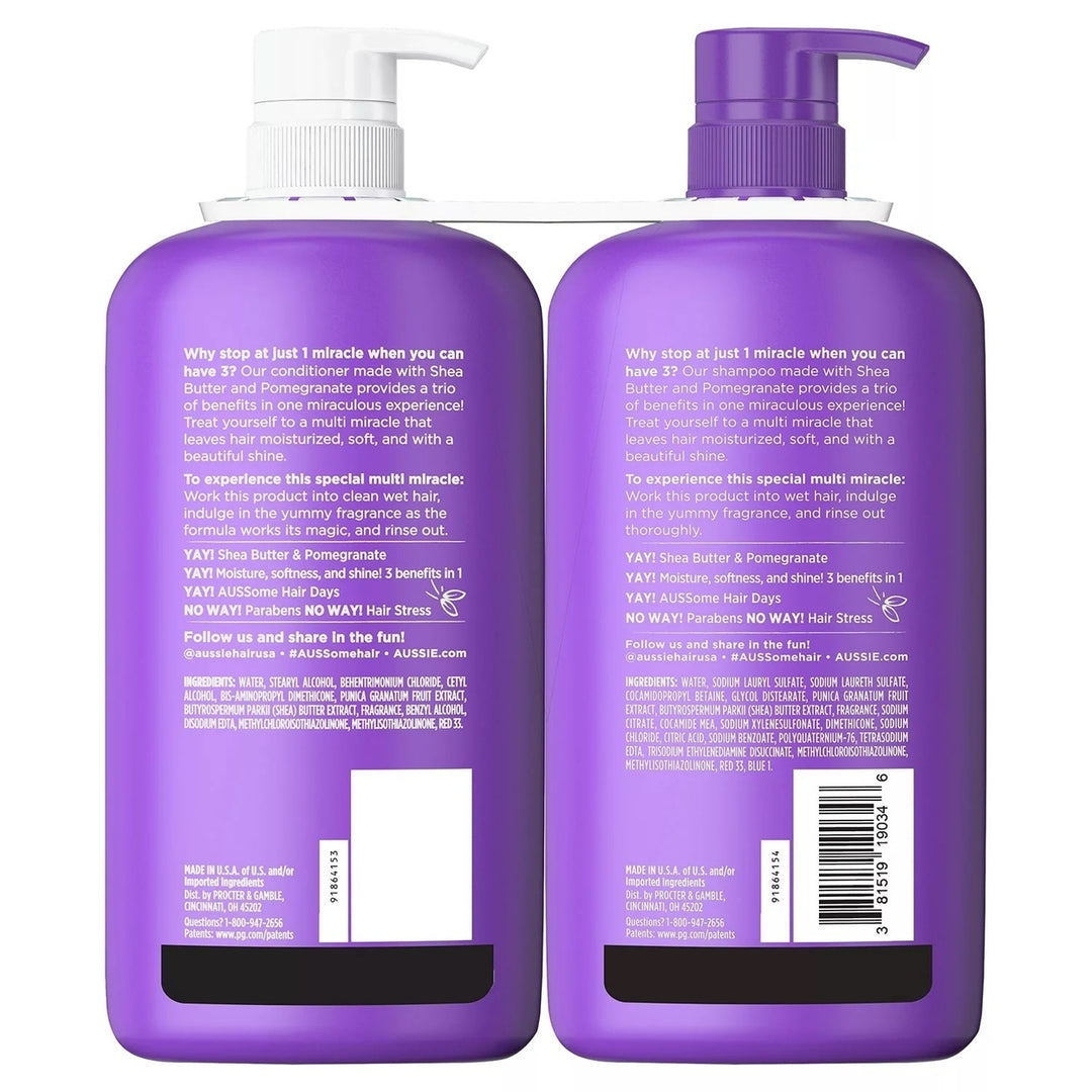 Aussie Multi Miracle Shampoo and Conditioner Pom and Shea Butter 33 Fl Oz (2 Pack) Image 2