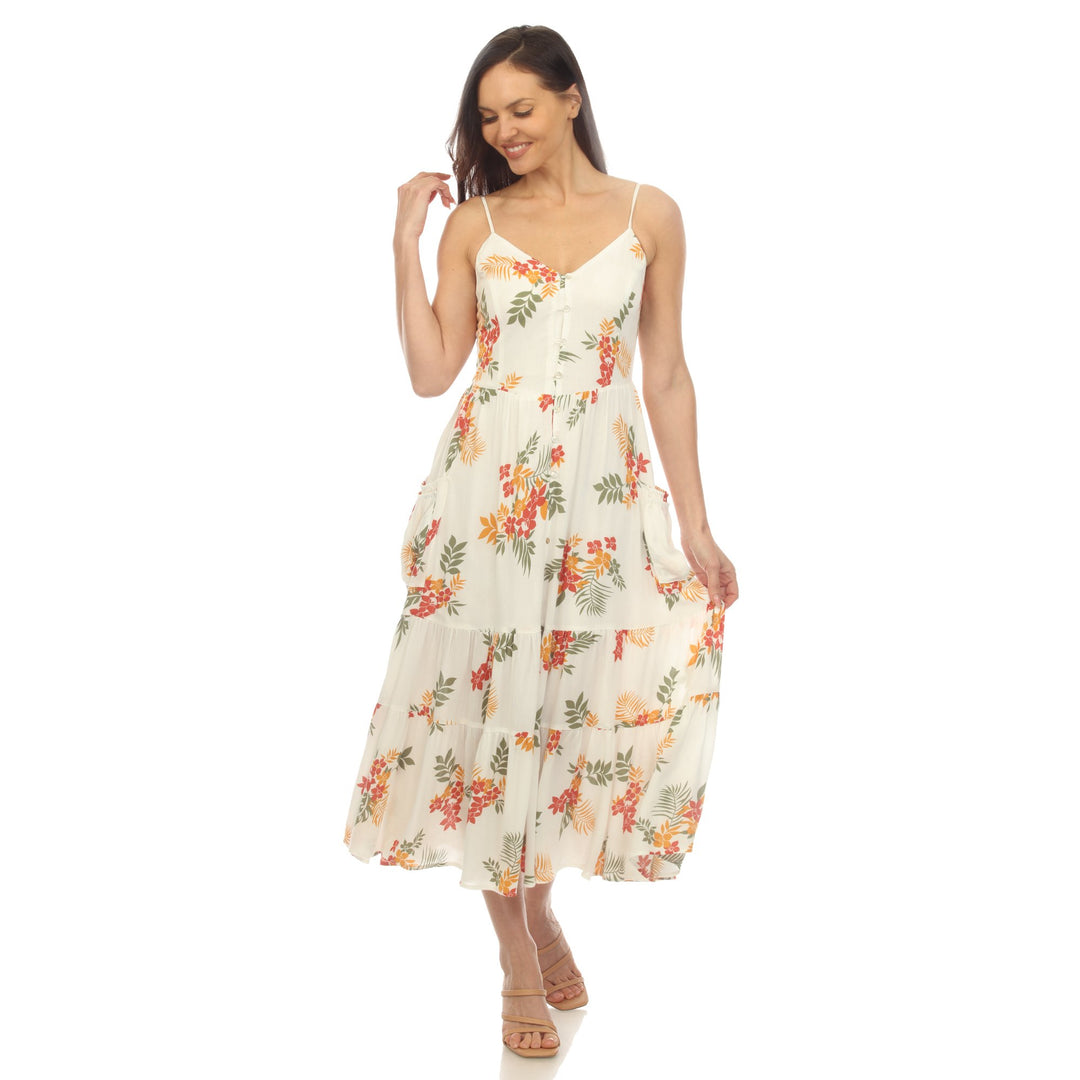 White Mark Floral Print Maxi Dress Womens V-Neck Adjustable Straps Size M Image 1