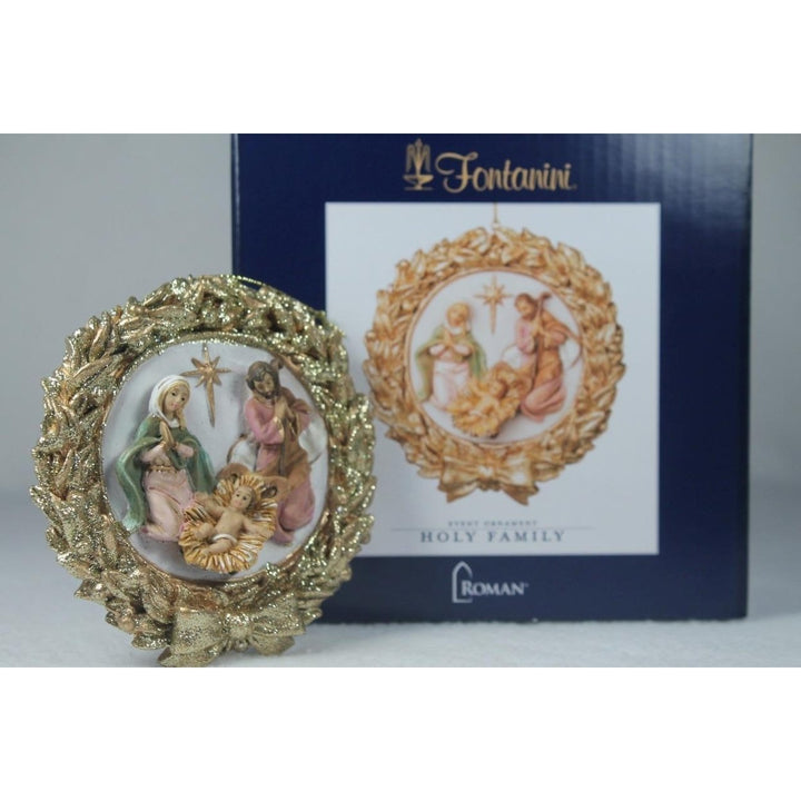 Fontanini-Made In Italy Holy Family In Gold Wreath 2023 Event Orn. 57023 NIB Image 4