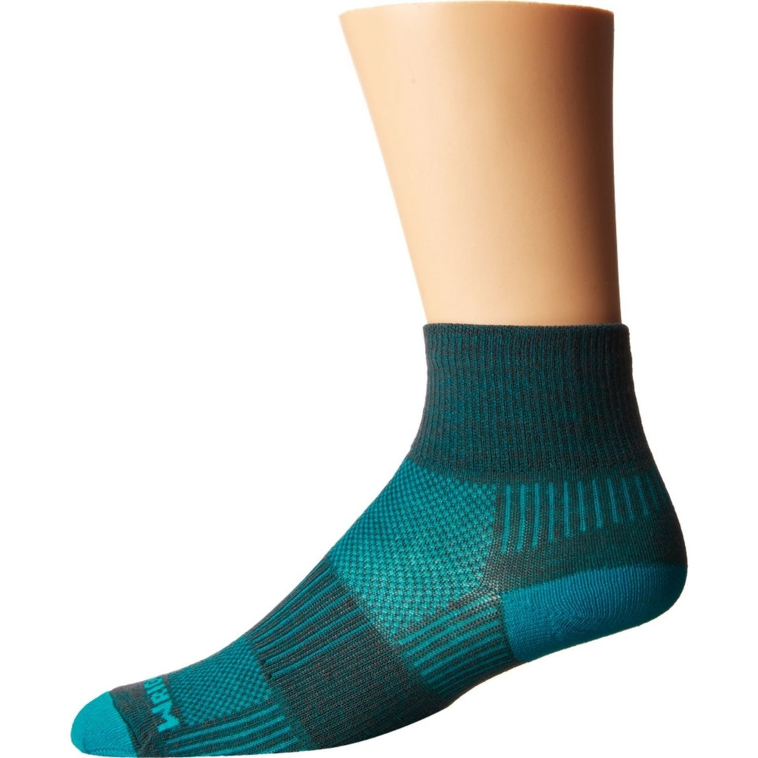 Wrightsock Mens Coolmesh II Quarter Socks ASH/TURQUOISE Single Pack Model Qtr Image 1