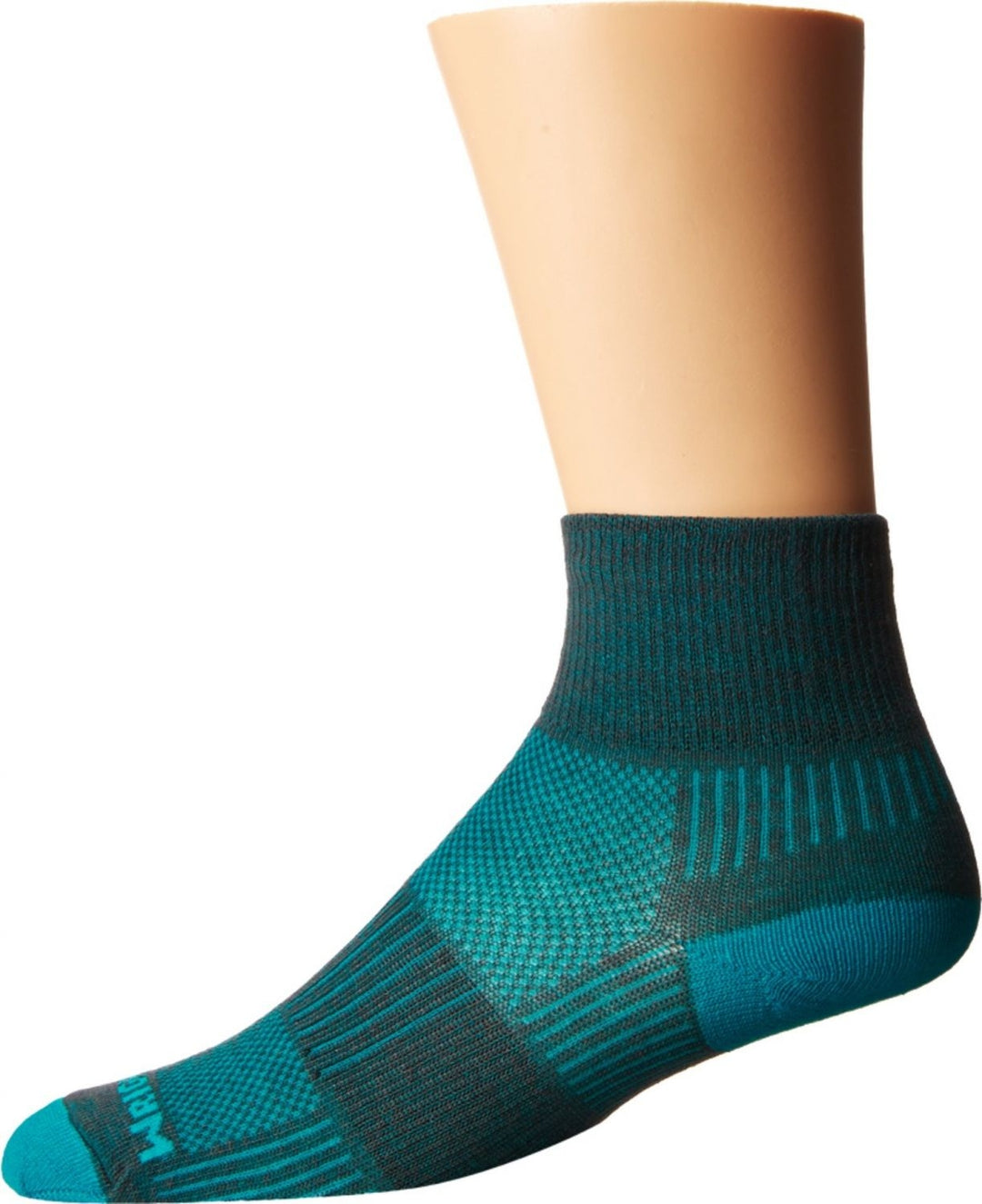 Wrightsock Mens Coolmesh II Quarter Socks ASH/TURQUOISE Single Pack Model Qtr Image 2