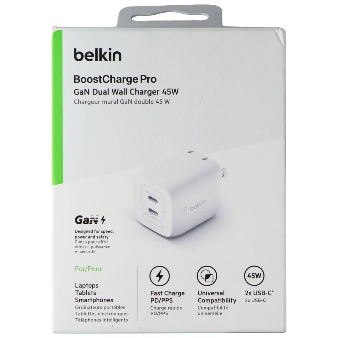 Belkin BoostCharge Pro GaN Dual USB-C Wall Charger 45W - White Image 1