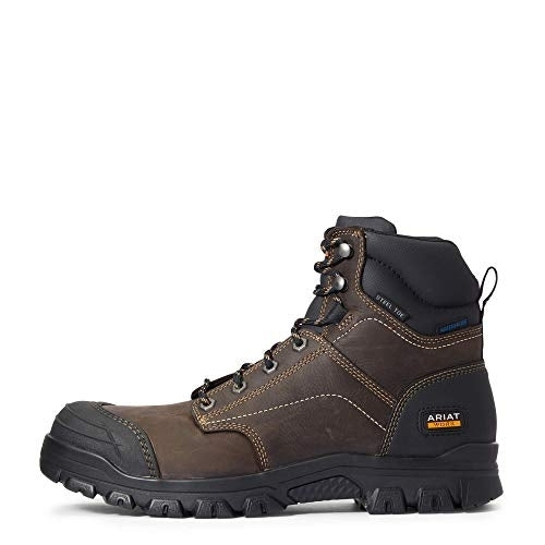 ARIAT WORK Mens 6" Treadfast Steel Toe Waterproof Work Boot Dark Brown - 10034673 DARK BROWN Image 2