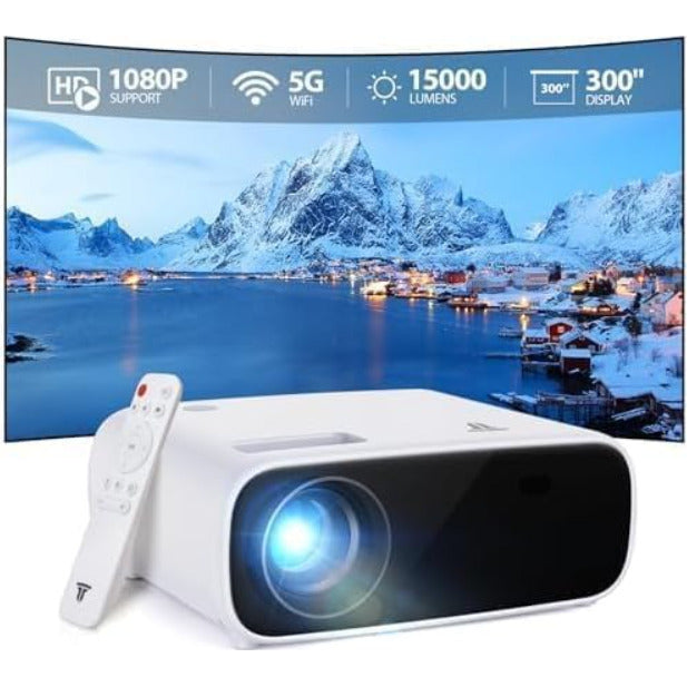 1080P WiFi Bluetooth Projector Portable Outdoor Movie Mini White 15000 Lumens Image 1