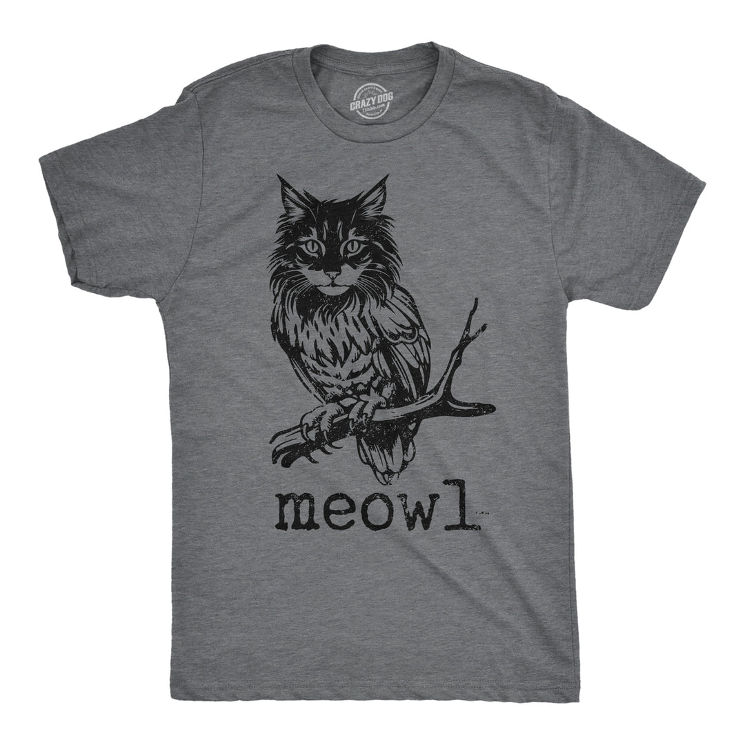 Mens Funny T Shirts Meowl Sarcastic Cat Owl Graphic Novelty Tee For Men Image 1