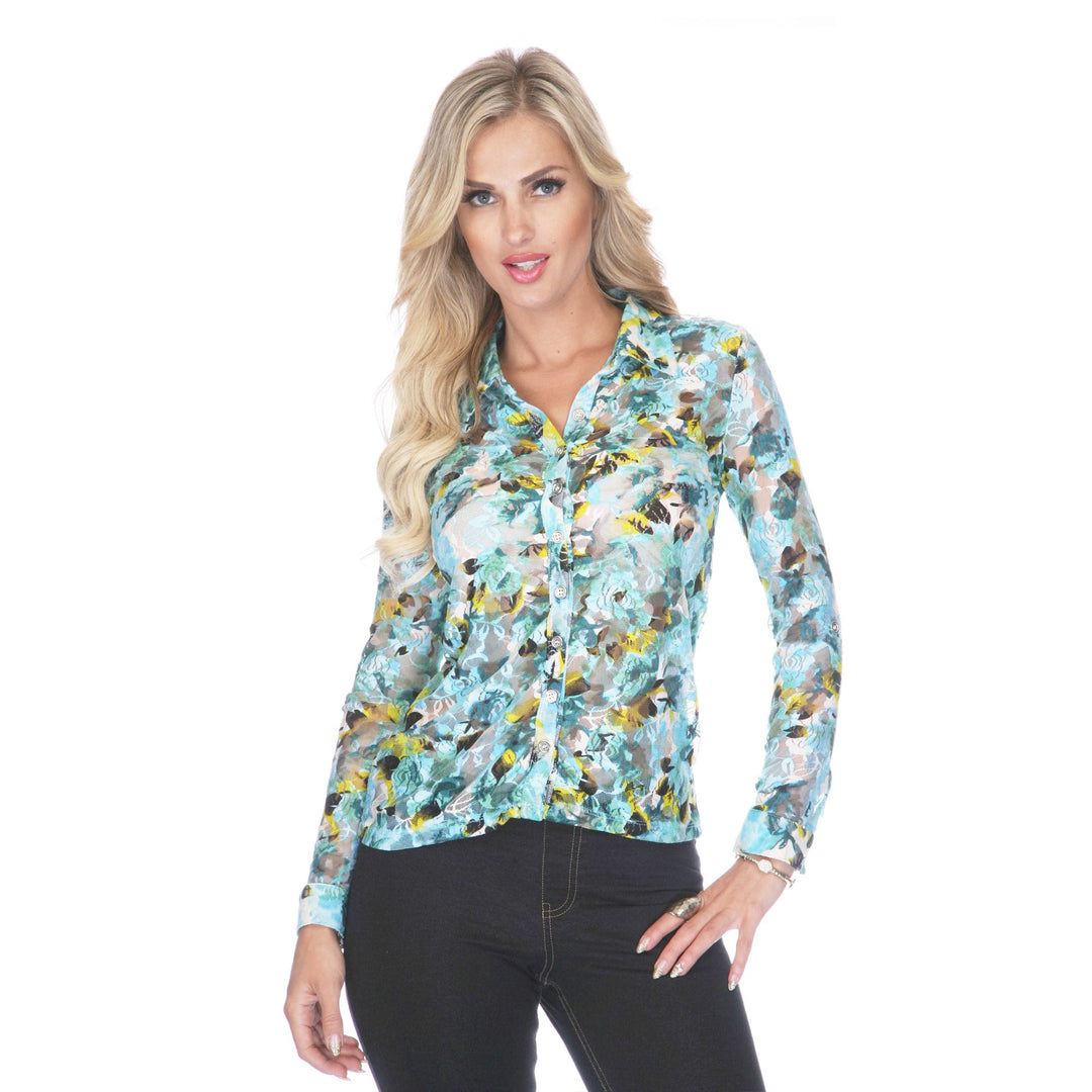 White Mark Womens Floral Long Sleeve Blouse 100% Polyester Casual Top Size M Image 4