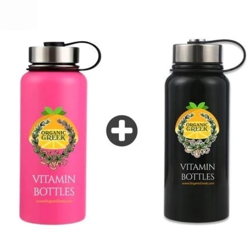 Organic Greek Pink Black Vitamin Bottles 800mL Stainless Steel Water Filter Image 1